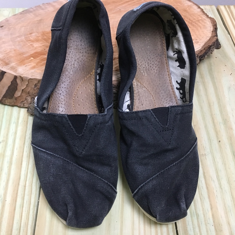 TOMS Black Canvas Slip On Shoes